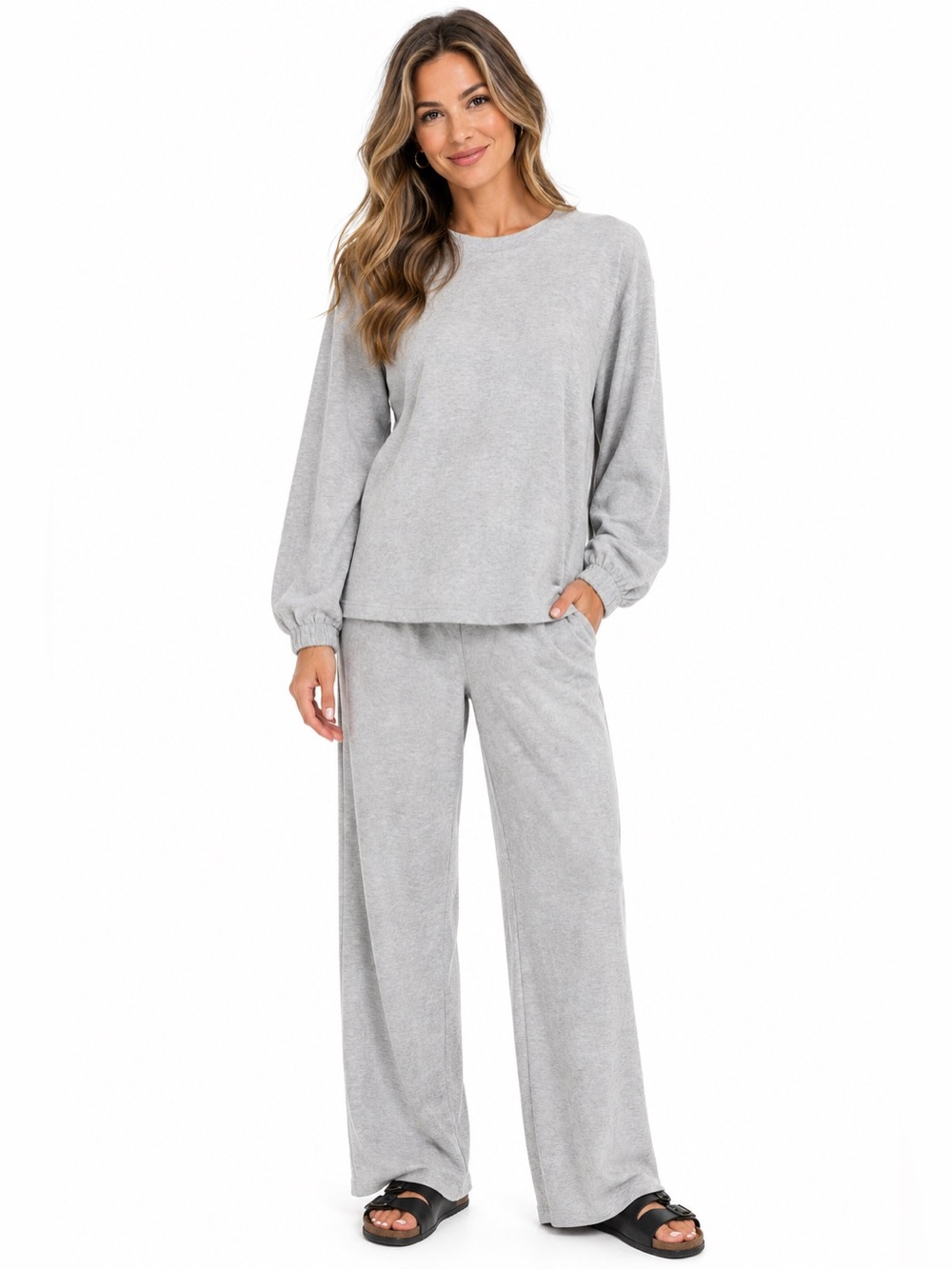 Zenana Grey Hacci Two Piece Set.
